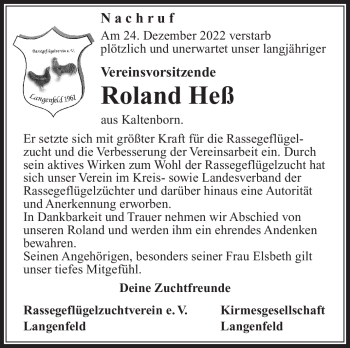 Traueranzeige von Roland Heß von Südthüringer Presse