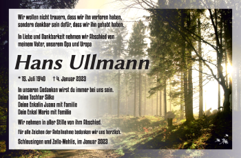 Traueranzeige von Hans Ullmann von Südthüringer Presse