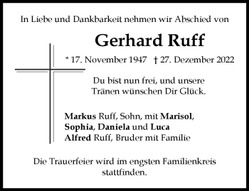 Traueranzeige von Gerhard Ruff von Frankenpost