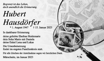 Traueranzeige von Hubert Hausdörfer von Südthüringer Presse