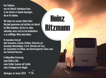 Traueranzeige von Heinz Ritzmann von Südthüringer Presse