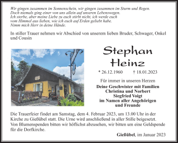 Traueranzeige von Stephan Heinz von Südthüringer Presse
