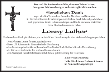 Traueranzeige von Lonny Luther von Südthüringer Presse