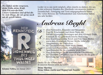 Traueranzeige von Andreas Beyhl von Südthüringer Presse