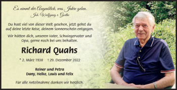 Traueranzeige von Richard Quahs von Frankenpost