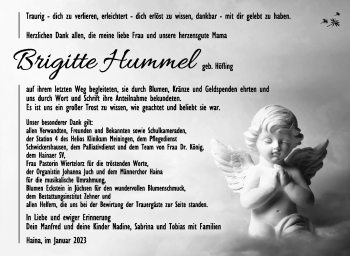 Traueranzeige von Brigitte Hummel von Südthüringer Presse