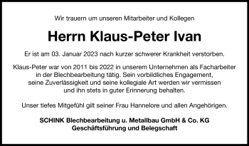Traueranzeige von Klaus-Peter Ivan von Neue Presse Coburg