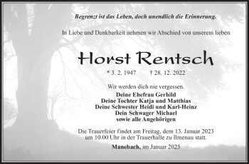 Traueranzeige von Horst Rentsch von Südthüringer Presse