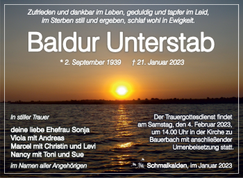 Traueranzeige von Baldur Unterstab von Südthüringer Presse