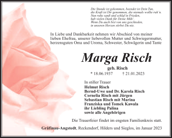 Traueranzeige von Marga Risch von Südthüringer Presse