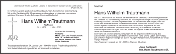 Traueranzeige von Hans Wilhelm Trautmann von Frankenpost