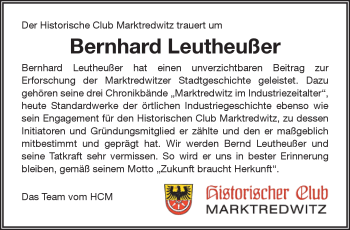 Traueranzeige von Bernhard Leutheußer von Frankenpost