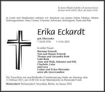 Traueranzeige von Erika Eckardt von Südthüringer Presse