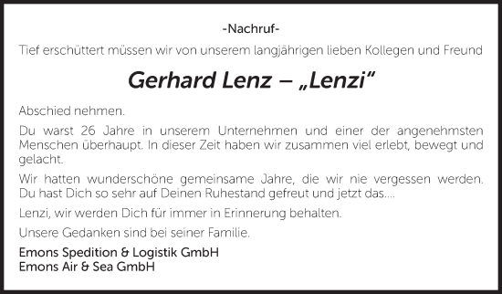 Traueranzeige von Gerhard Lenz von Frankenpost
