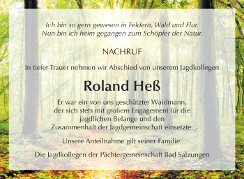 Traueranzeige von Roland Heß von Südthüringer Presse