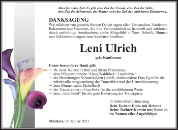 Traueranzeige von Leni Ulrich von Südthüringer Presse