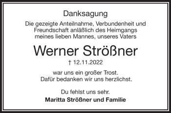 Traueranzeige von Werner Strößner von Frankenpost