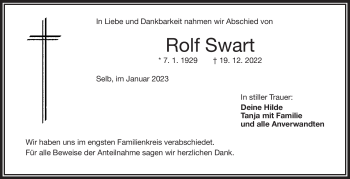 Traueranzeige von Rolf Swart von Frankenpost