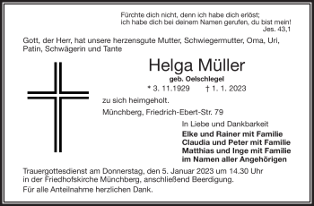 Traueranzeige von Helga Müller von Frankenpost