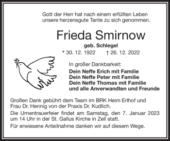 Traueranzeige von Frieda Smirnow von Frankenpost