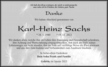 Traueranzeige von Karl-Heinz Sachs von Südthüringer Presse
