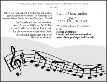 Traueranzeige von Stefan Ganzmüller von Frankenpost