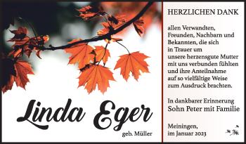 Traueranzeige von LInda Eger von Südthüringer Presse