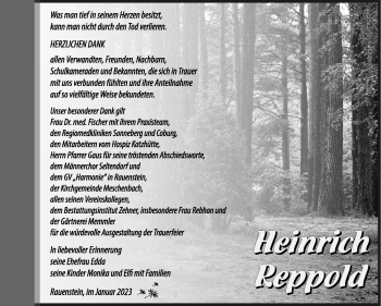 Traueranzeige von Heinrich Reppold von Südthüringer Presse