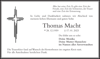 Traueranzeige von Thomas Macht von Frankenpost