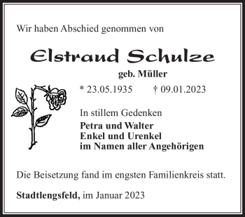 Traueranzeige von Elstraud Schulze von Südthüringer Presse