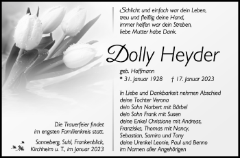 Traueranzeige von Dolly Heyder von Südthüringer Presse