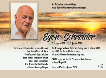 Traueranzeige von Egon Schneider von Südthüringer Presse