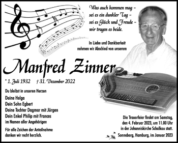 Traueranzeige von Manfred Zinner von Südthüringer Presse