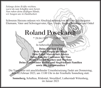 Traueranzeige von Roland Posekardt von Südthüringer Presse