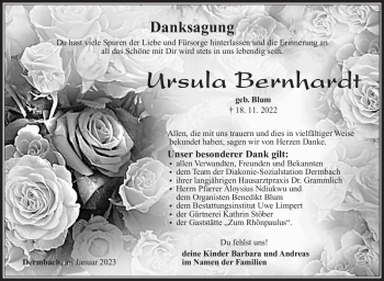 Traueranzeige von Ursula Bernhardt von Südthüringer Presse