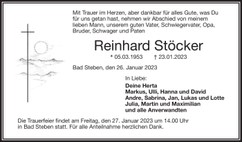 Traueranzeige von Reinhard Stöcker von Frankenpost