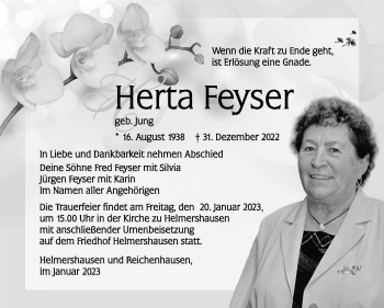 Traueranzeige von Herta Feyser von Südthüringer Presse