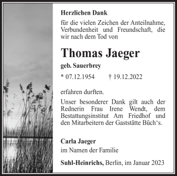 Traueranzeige von Thomas Jaeger von Südthüringer Presse