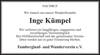 Traueranzeige von Inge Kümpel von Südthüringer Presse