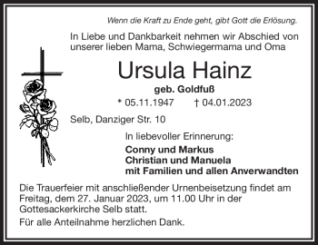 Traueranzeige von Ursula Hainz von Frankenpost
