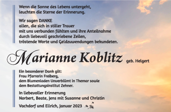 Traueranzeige von Marianne Koblitz von Südthüringer Presse
