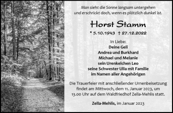 Traueranzeige von Horst Stamm von Südthüringer Presse