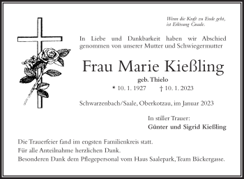 Traueranzeige von Marie Kießling von Frankenpost