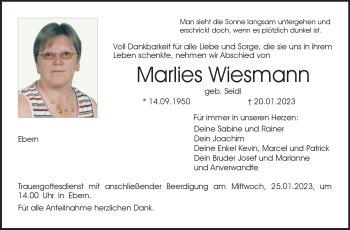 Traueranzeige von Marlies Wiesmann von Neue Presse Coburg