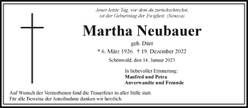 Traueranzeige von Martha Neubauer von Frankenpost