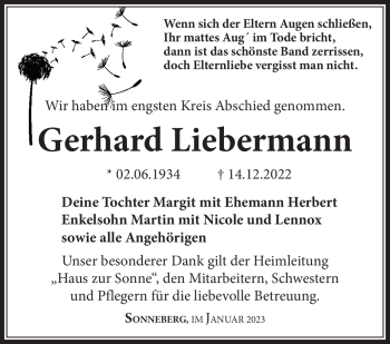 Traueranzeige von Gerhard Liebermann von Südthüringer Presse