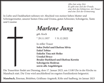 Traueranzeige von Marlene Jung von Südthüringer Presse