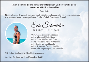 Traueranzeige von Eik Schneider von Südthüringer Presse