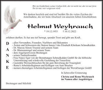 Traueranzeige von Helmut Weyhrauch von Südthüringer Presse