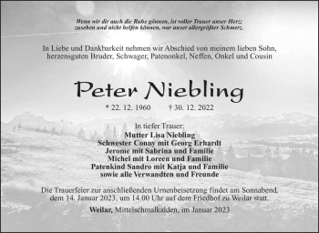 Traueranzeige von Peter Niebling von Südthüringer Presse